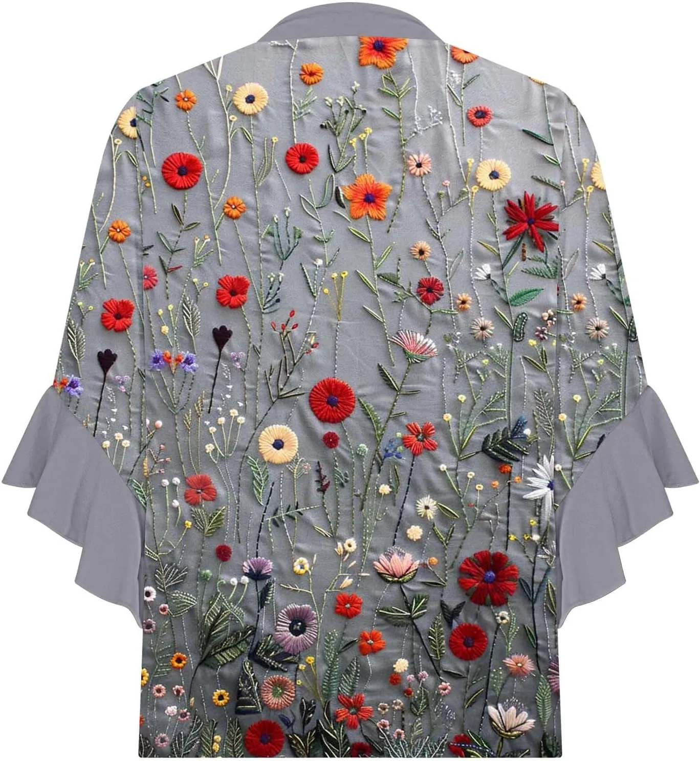 3/4 Sleeve Tops for Women Ruffle Sleeve Blouses Dressy Oversized Shirts Button V Neck Flowy Tunic Tops Retro Floral Tee