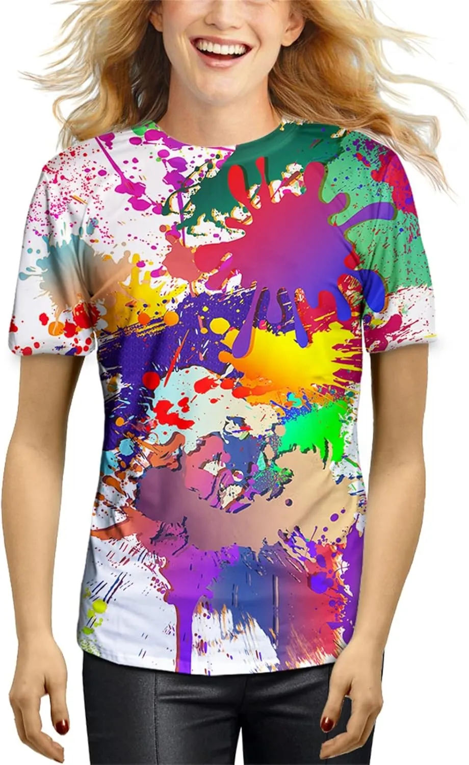 Asylvain Unisex 3D Graphic T-Shirt Colorful Design Short Sleeve Crewneck Digital Tee for Young
