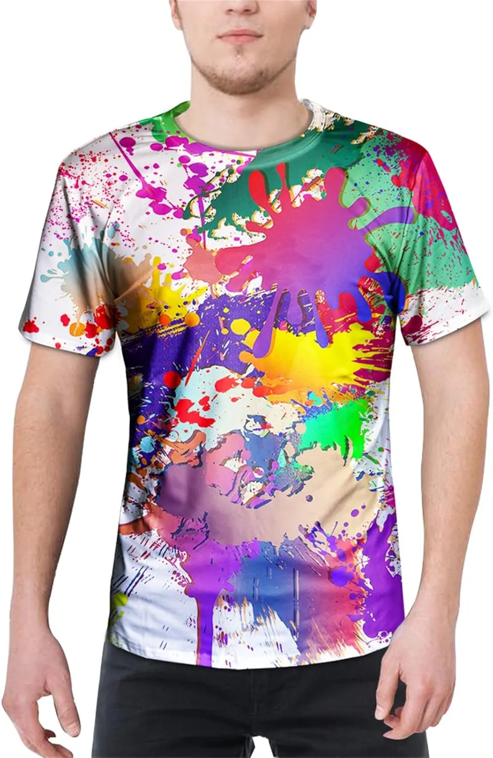 Asylvain Unisex 3D Graphic T-Shirt Colorful Design Short Sleeve Crewneck Digital Tee for Young