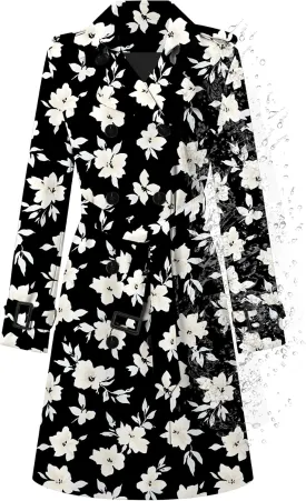 Betusline Women's Long Double-Breasted Waterproof Trench Coat with Belt, XS - 2XL