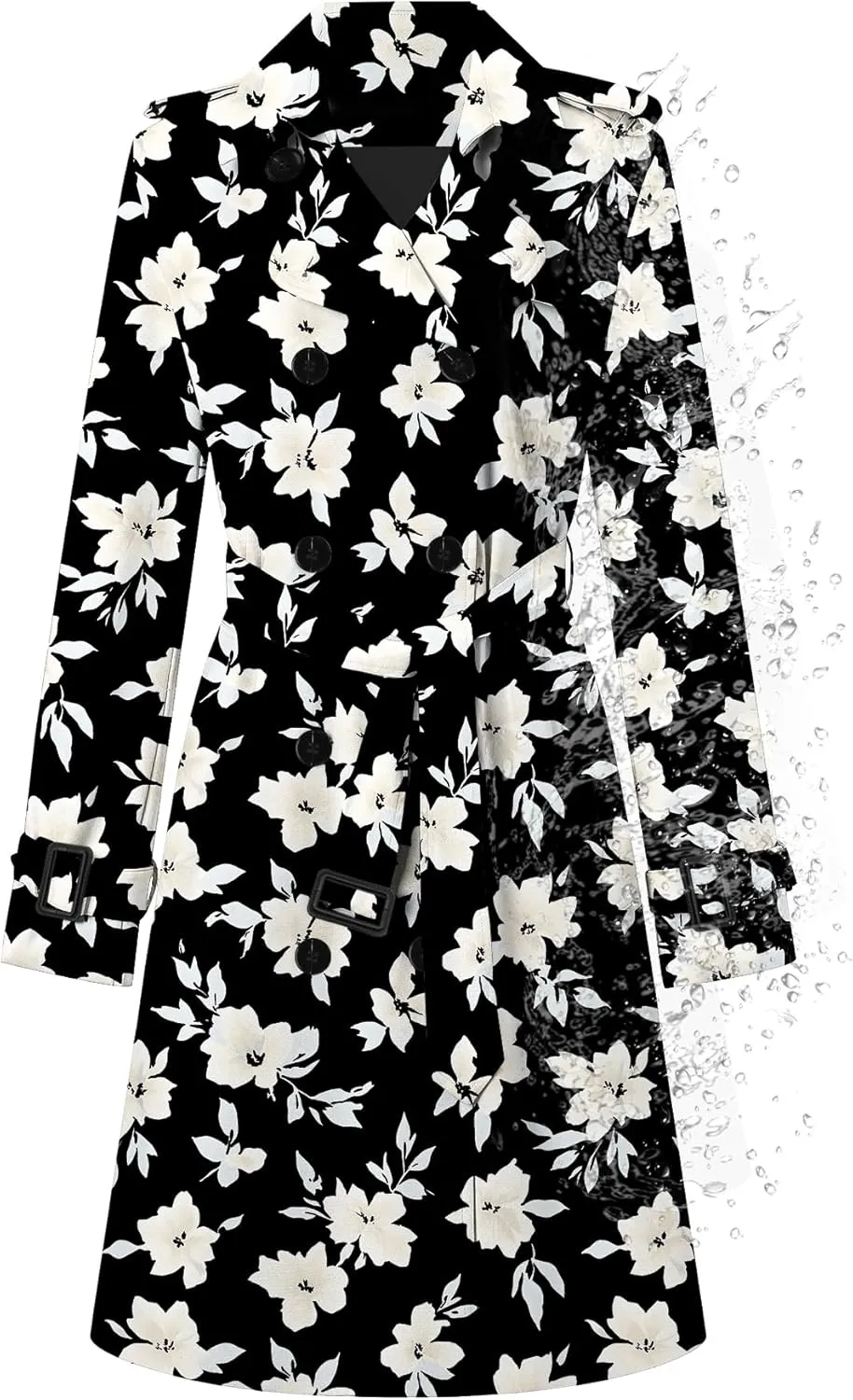 Betusline Women's Long Double-Breasted Waterproof Trench Coat with Belt, XS - 2XL