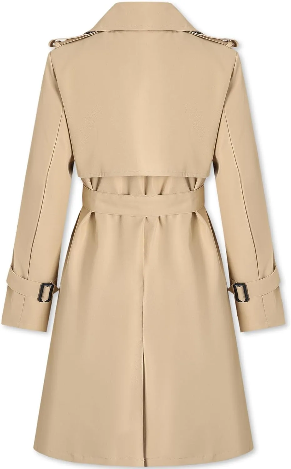 Betusline Women's Long Double-Breasted Waterproof Trench Coat with Belt