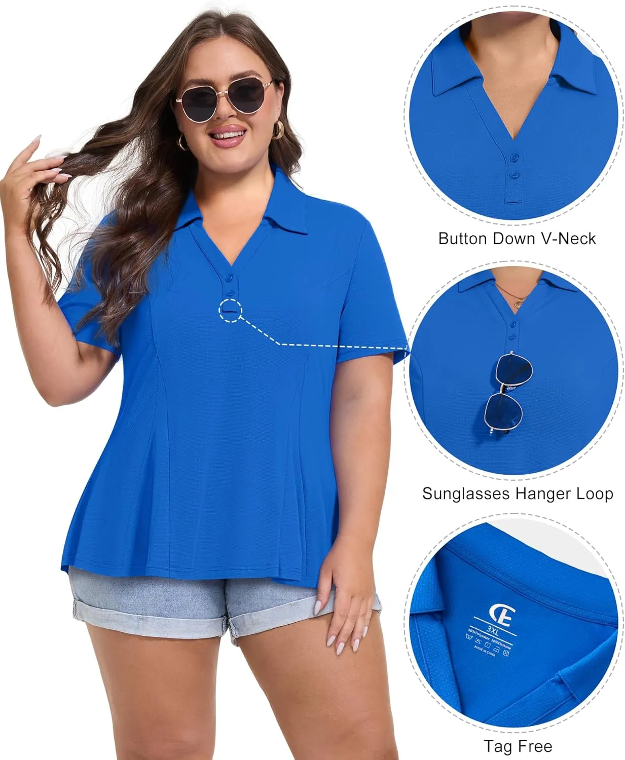 Casei Women's Plus Size Golf Polo Shirt with Sunglasses Holder UPF 50  Tunic Tops Casual Workout Work Shirts