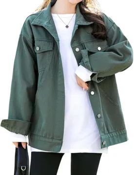 chouyatou Womens Casual Fall Button Down Denim Jacket Loose Military Utility Shacket Trucker Jean Jacket