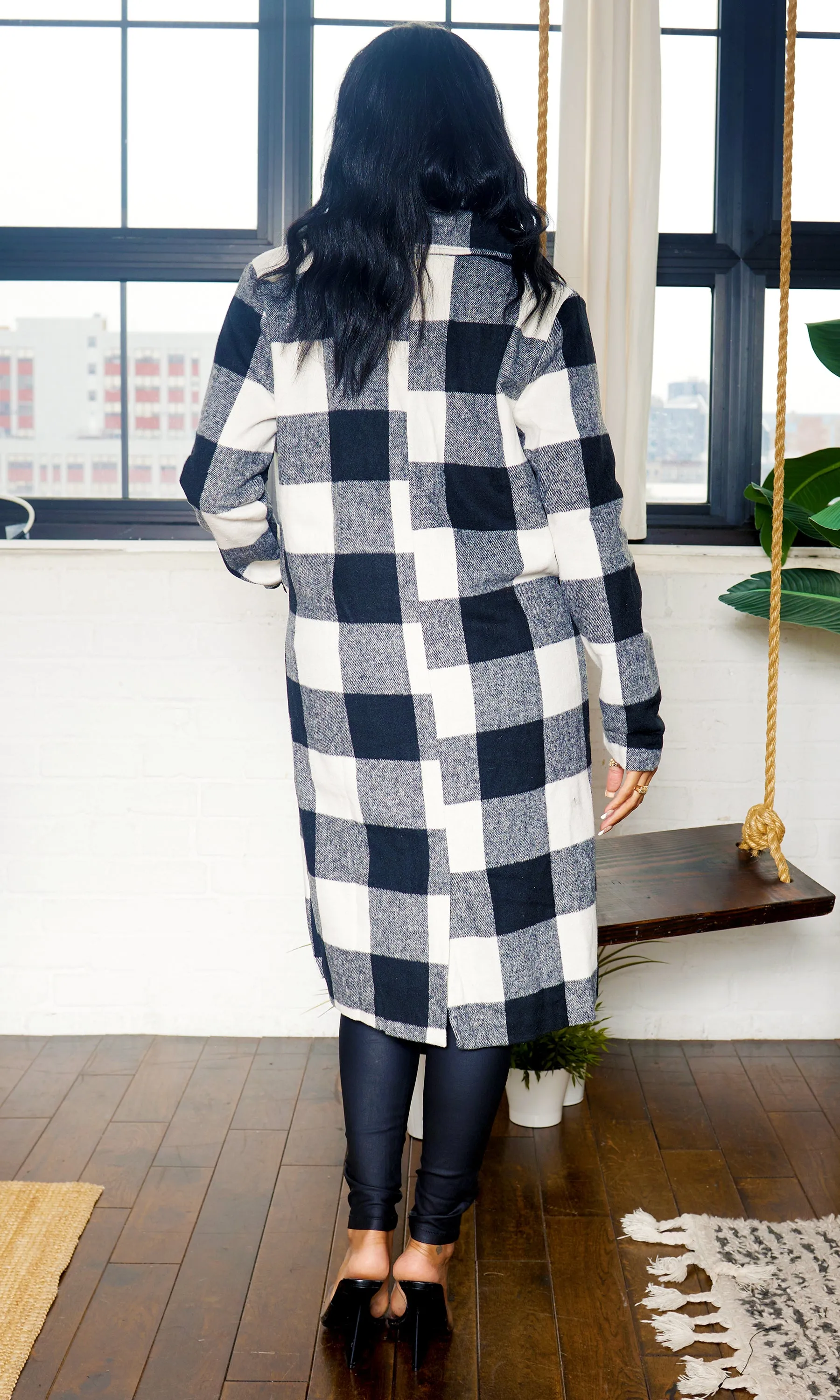 Classic Plaid Coat-(Black)