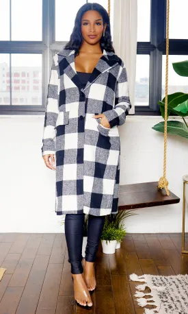 Classic Plaid Coat-(Black)