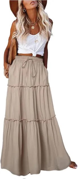 EARKOHA Womens Casual High Waist Tie Paisley Print Long Maxi Skirt with Pockets
