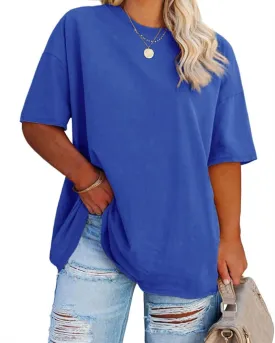 Fisoew Women's Plus Size T Shirts Oversized Tees Summer Half Sleeve Crew Neck Tunic Tops