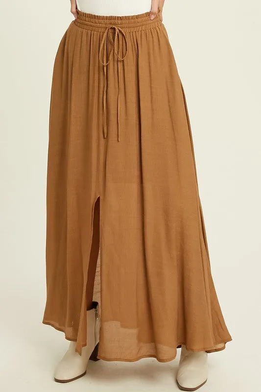 FRONT SLIT MAXI SKIRT WITH DRAWSTRING
