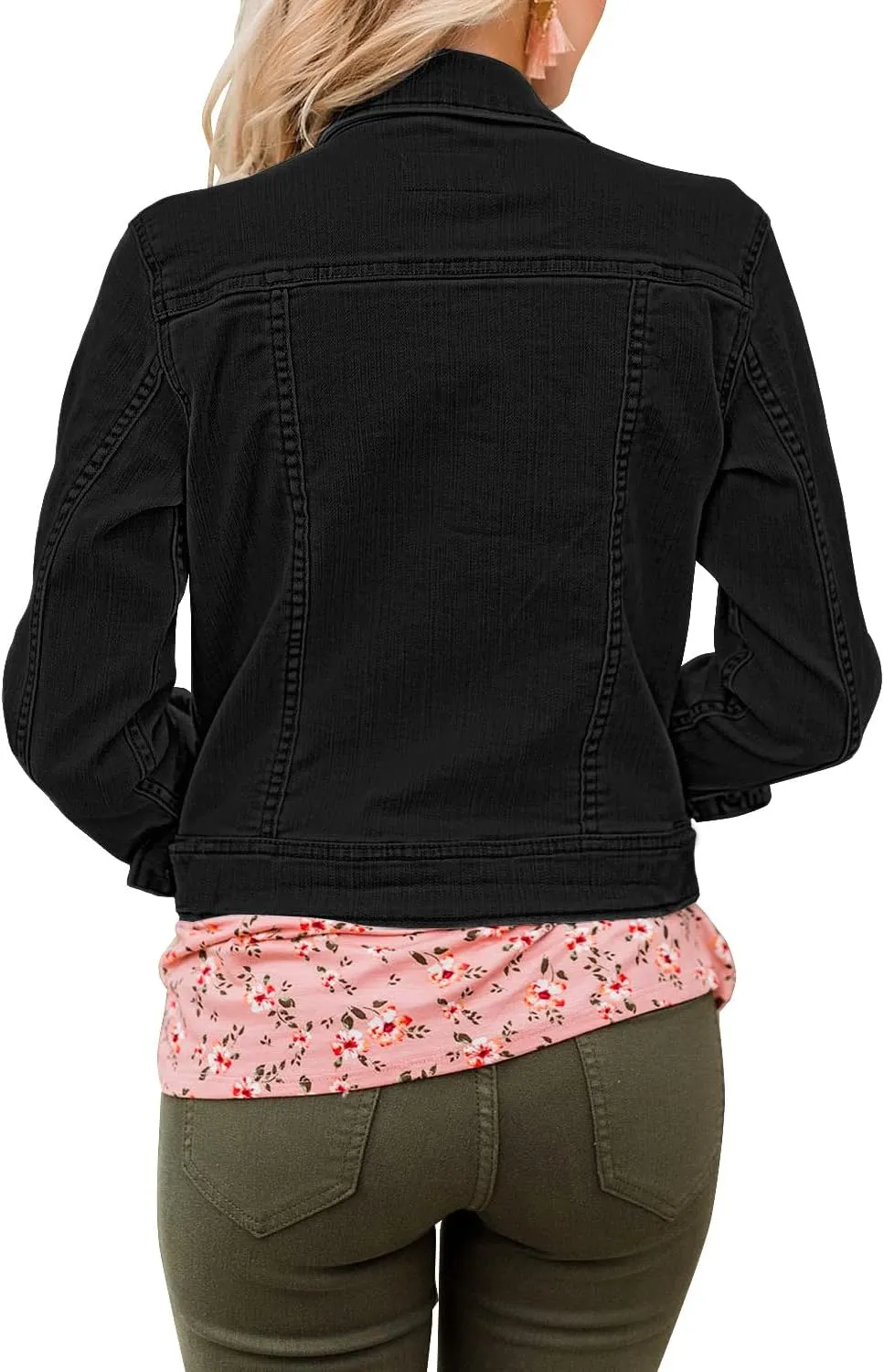 GRAPENT Women's Basic Button Down Long Sleeve Stretchy Jean Trucker Denim Jacket