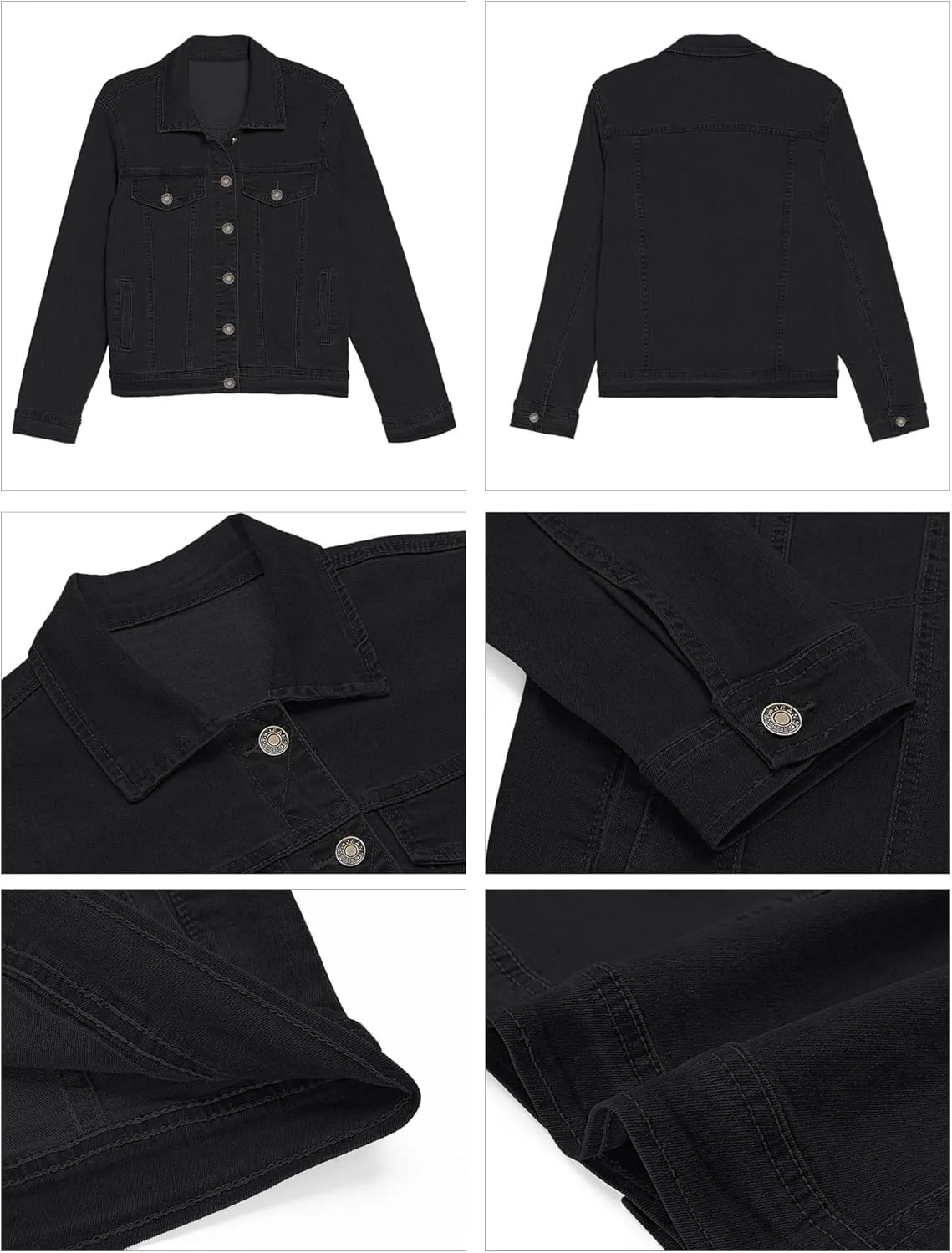 GRAPENT Women's Basic Button Down Long Sleeve Stretchy Jean Trucker Denim Jacket