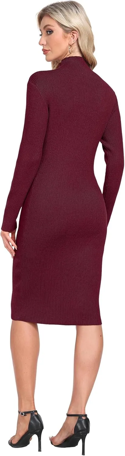 GRECERELLE Womens 2025 Fall & Winter Outfits Sweater Dress Mock Neck Long Sleeve Slim Fit Ribbed Knit Bodycon Midi Dress