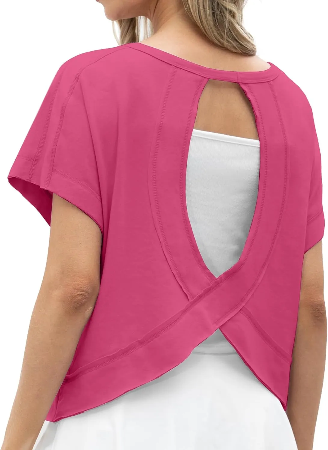 GRECERELLE Women's Open Back Workout Tops Backless Athletic Shirts Casual Crop Running Tee Y2k Yoga