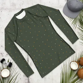 Green and Gold Polka Dot Men's Long Sleeve Rash Guard