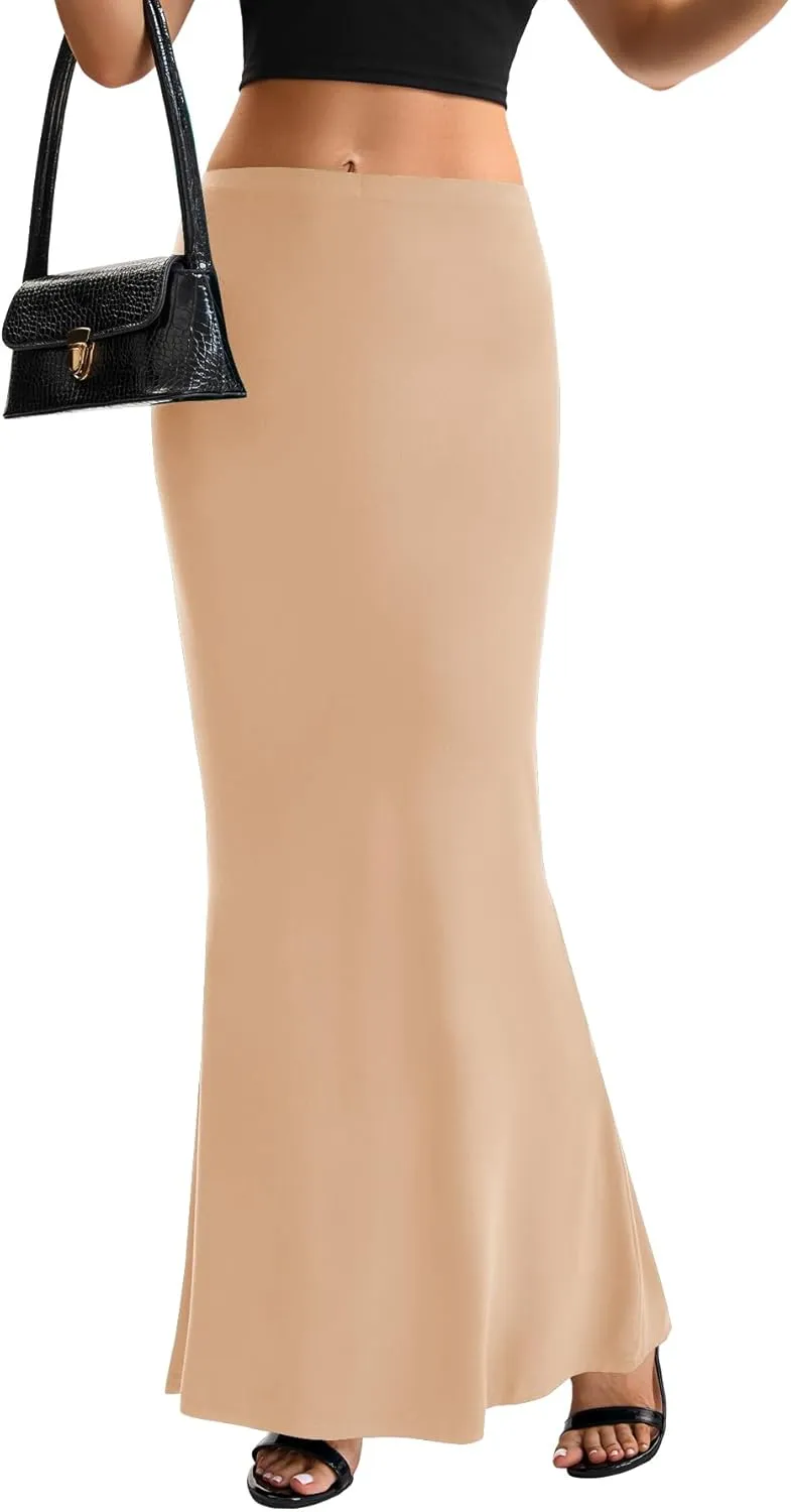 KIFOVEN Women's High Waist Elastic Flare Sexy Bodycon Basic Slim Maxi Skirt