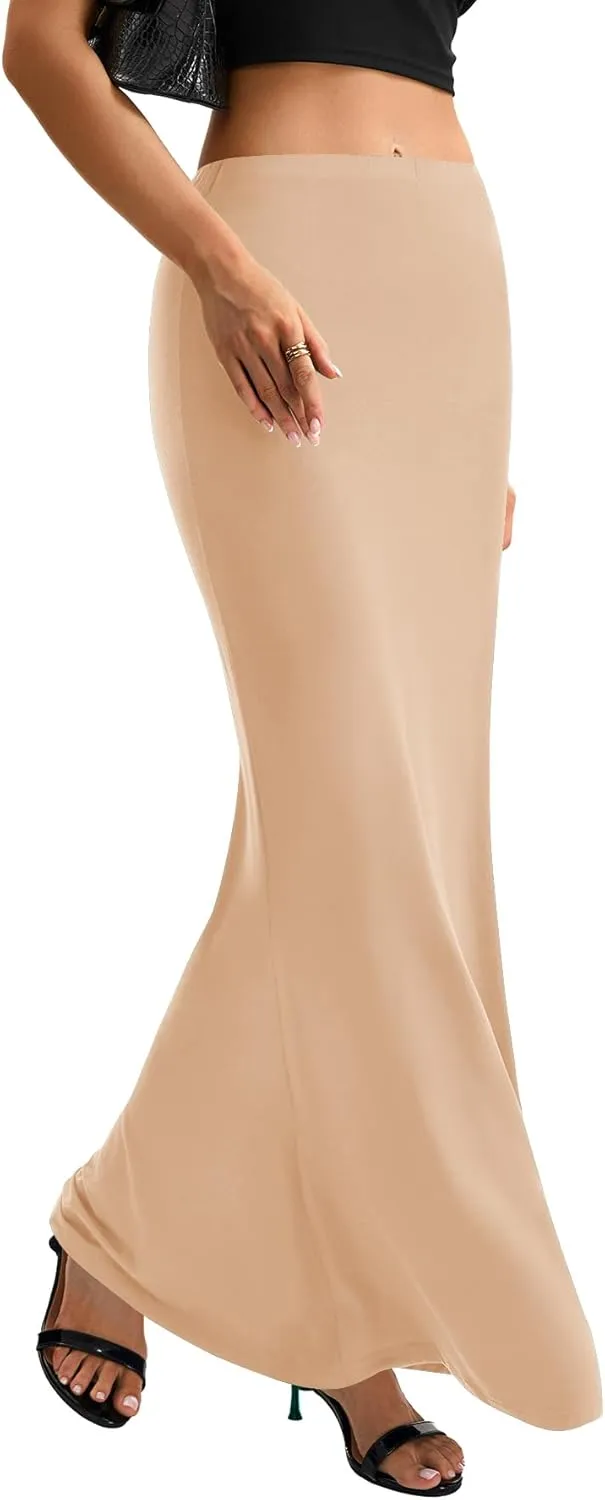 KIFOVEN Women's High Waist Elastic Flare Sexy Bodycon Basic Slim Maxi Skirt