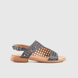 Leather Flat Comfort Sandals Navy 8625