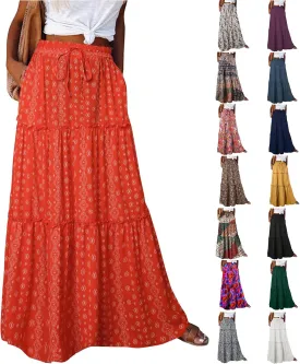 Maxi Boho Skirts for Women Flowy Floral High Waisted Tiered Long Skirts Ladies Casual Bohemian Summer Clothes 2025