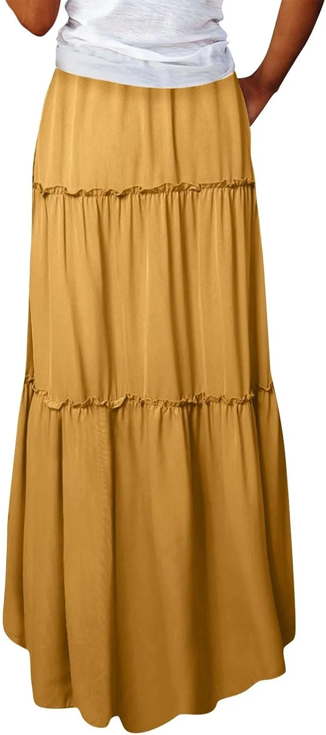 Maxi Boho Skirts for Women Flowy Floral High Waisted Tiered Long Skirts Ladies Casual Bohemian Summer Clothes 2025