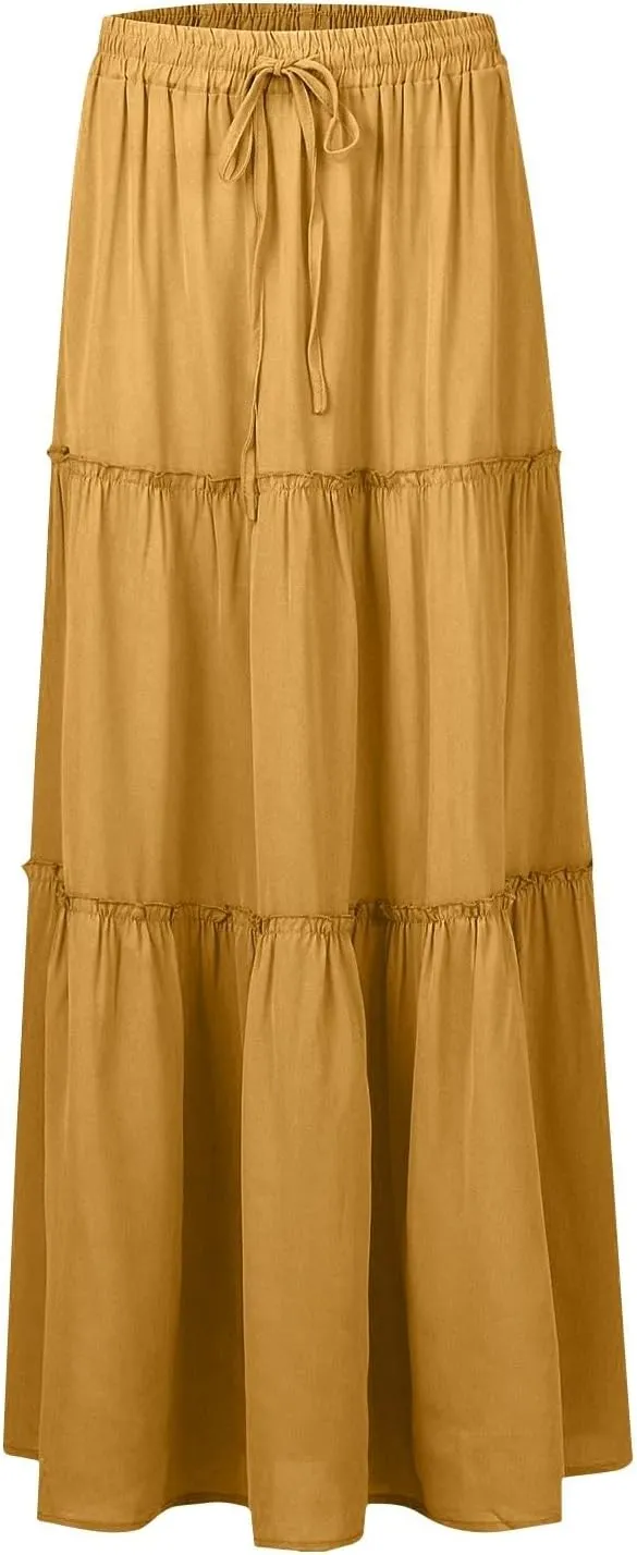 Maxi Boho Skirts for Women Flowy Floral High Waisted Tiered Long Skirts Ladies Casual Bohemian Summer Clothes 2025