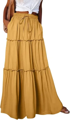 Maxi Boho Skirts for Women Flowy Floral High Waisted Tiered Long Skirts Ladies Casual Bohemian Summer Clothes 2025