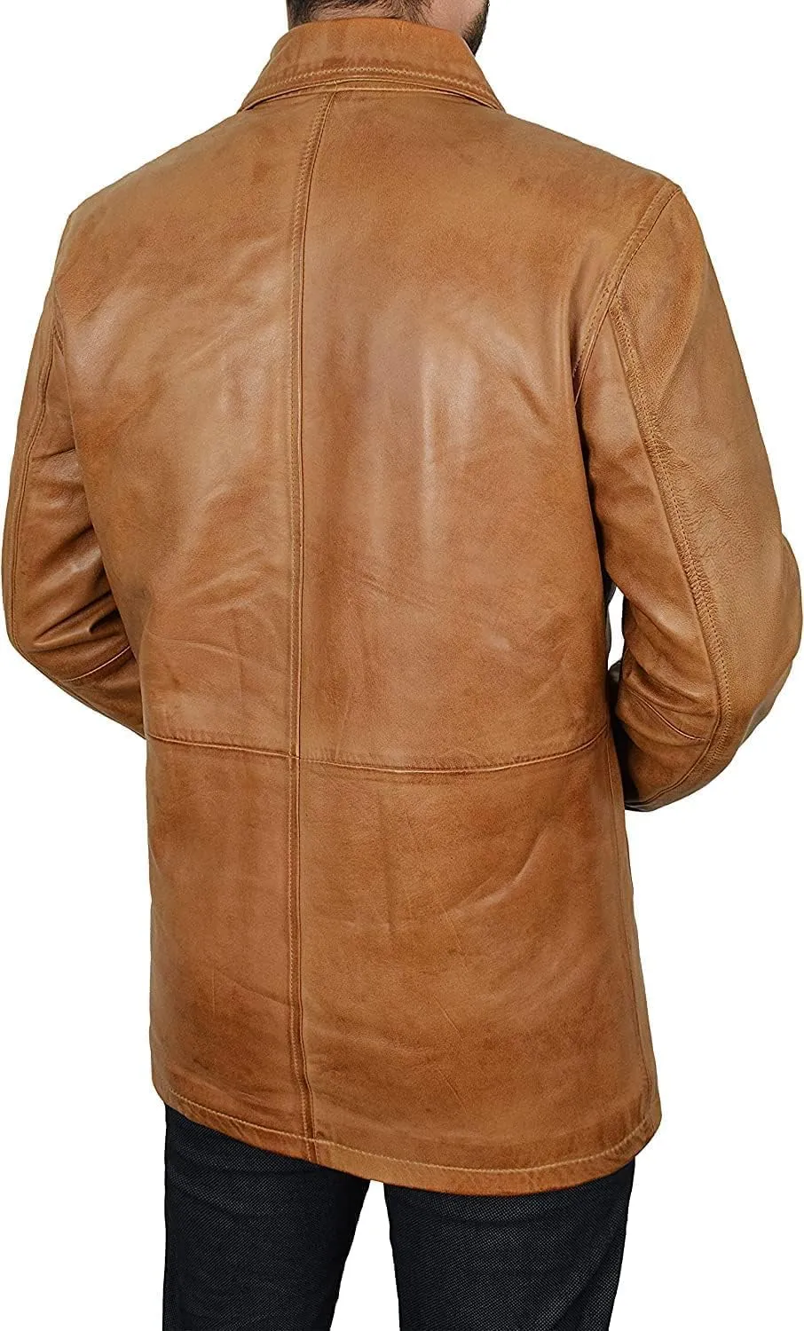 Mens 3/4 Mid Length Leather Trench Coat Jacket Dean Winchester Vintage Leather Blazer
