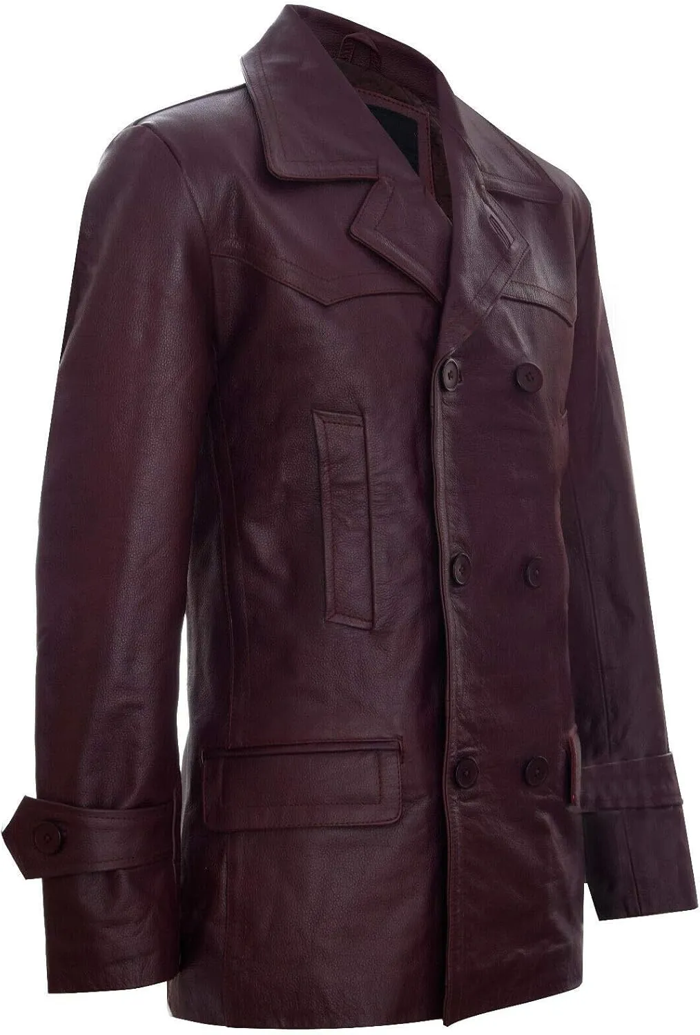 Mens Cow Hide Leather Jacket Dr Who Naval German Pea Coat