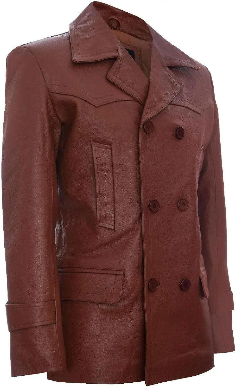 Mens Cow Hide Leather Jacket Dr Who Naval German Pea Coat