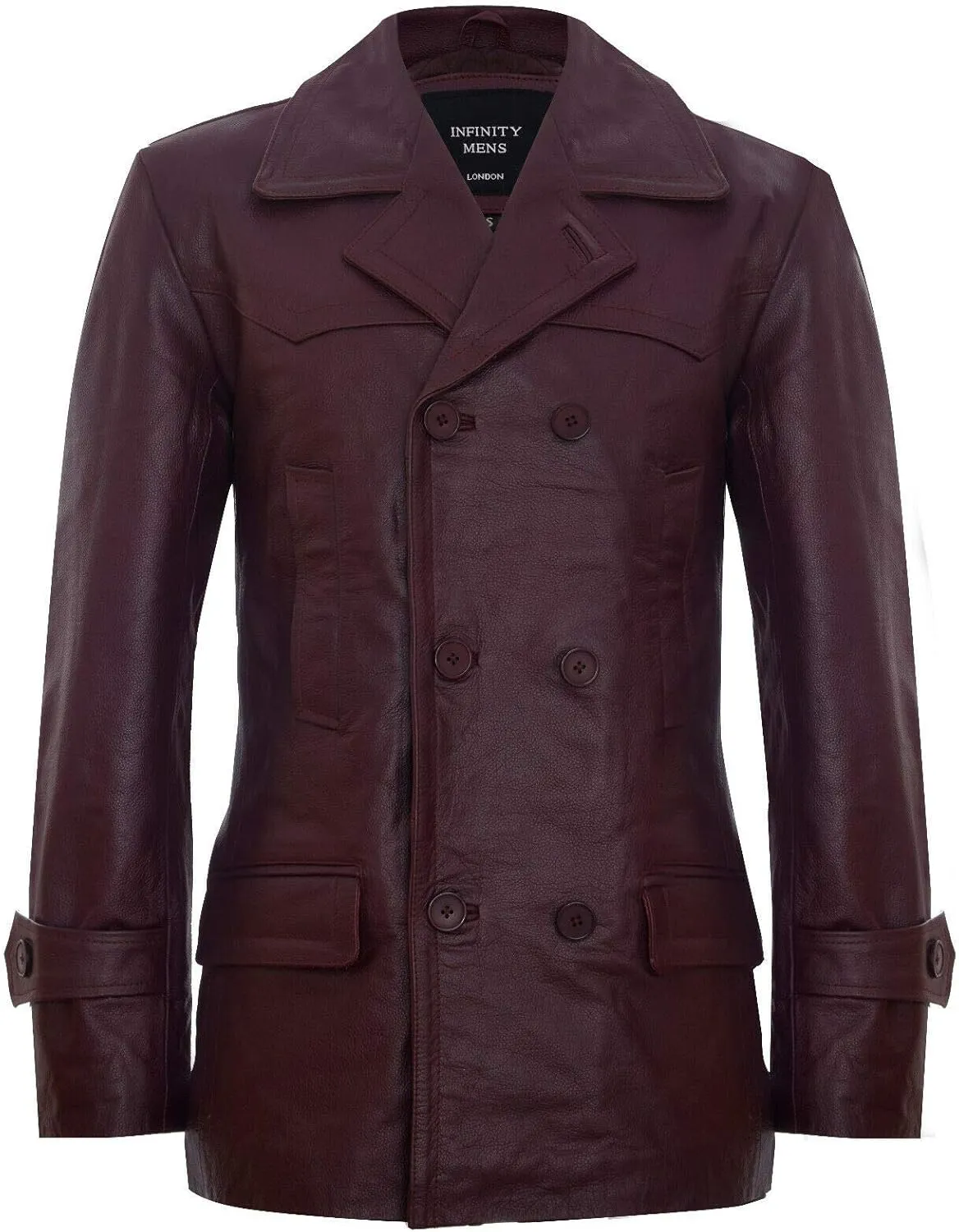 Mens Cow Hide Leather Jacket Dr Who Naval German Pea Coat