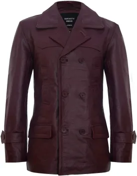 Mens Cow Hide Leather Jacket Dr Who Naval German Pea Coat