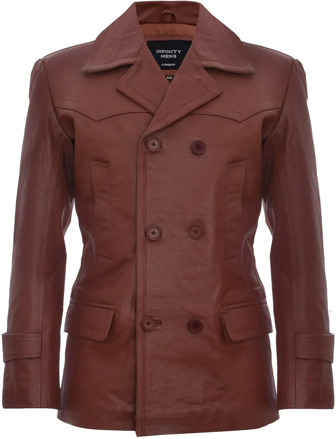 Mens Cow Hide Leather Jacket Dr Who Naval German Pea Coat