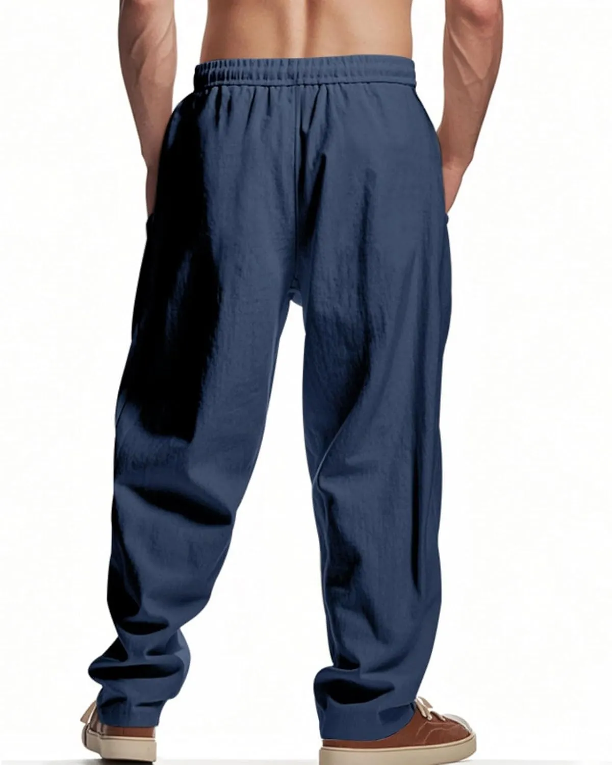 Mens Linen Pants USA Flag Fashion Vintage Loose Fit Wide Legs Trousers Drawstring Waisted Yoga Pants with Pockets