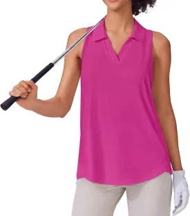 PINSPARK Womens Golf Shirt UPF 50  Sleeveless Collared Shirts Quick Dry Tennis Polo V-Neck Racerback Athletic Workout Tank
