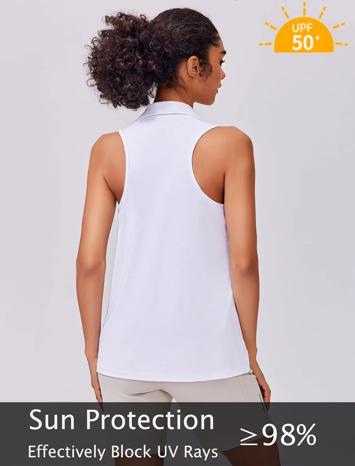 PINSPARK Womens Golf Shirt UPF 50  Sleeveless Collared Shirts Quick Dry Tennis Polo V-Neck Racerback Athletic Workout Tank