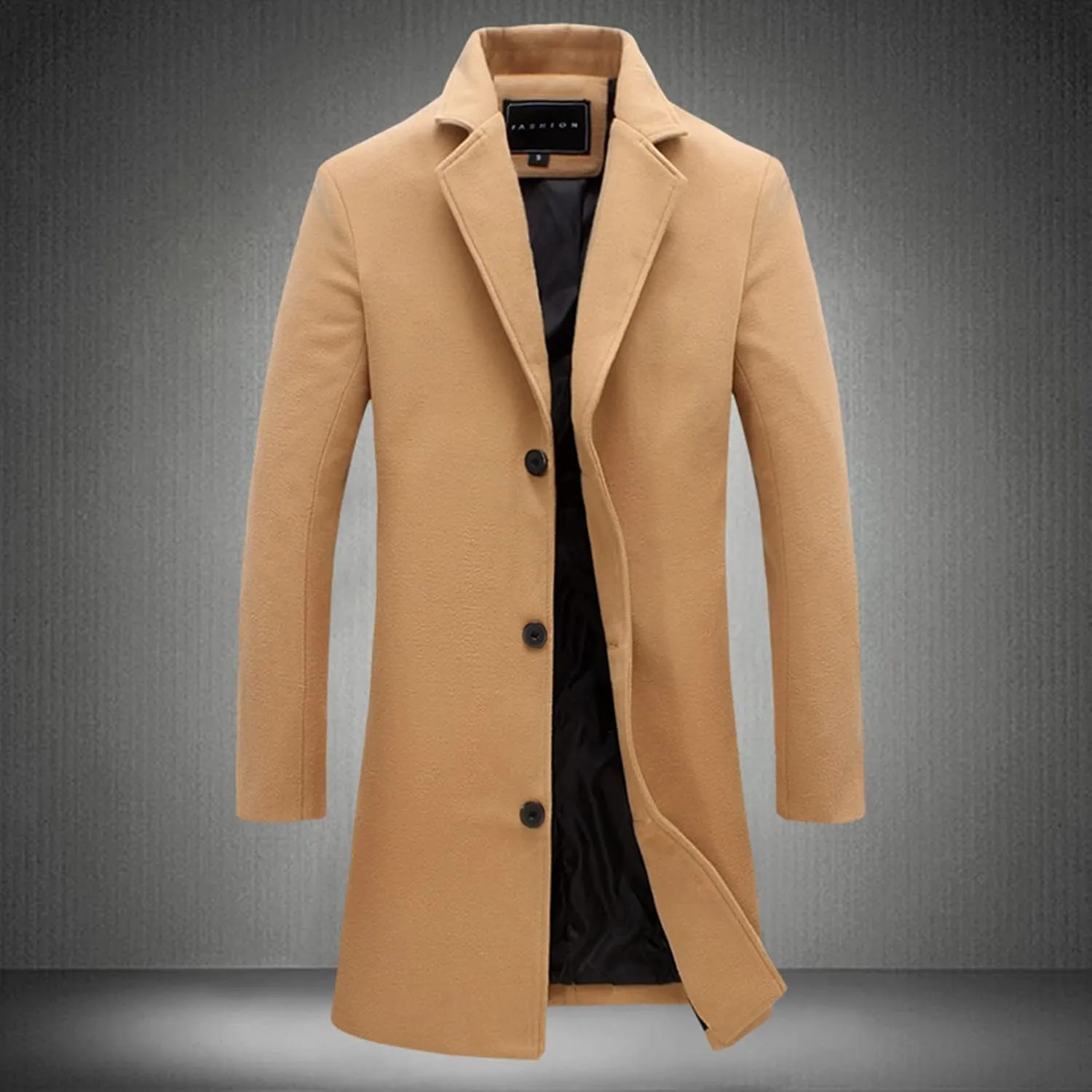 QWENTMTNTY Wool Pea Coats for Men Winter Slim Fit Casual Single Breasted Trench Coat Mid-Length Thermal Business Peacoat
