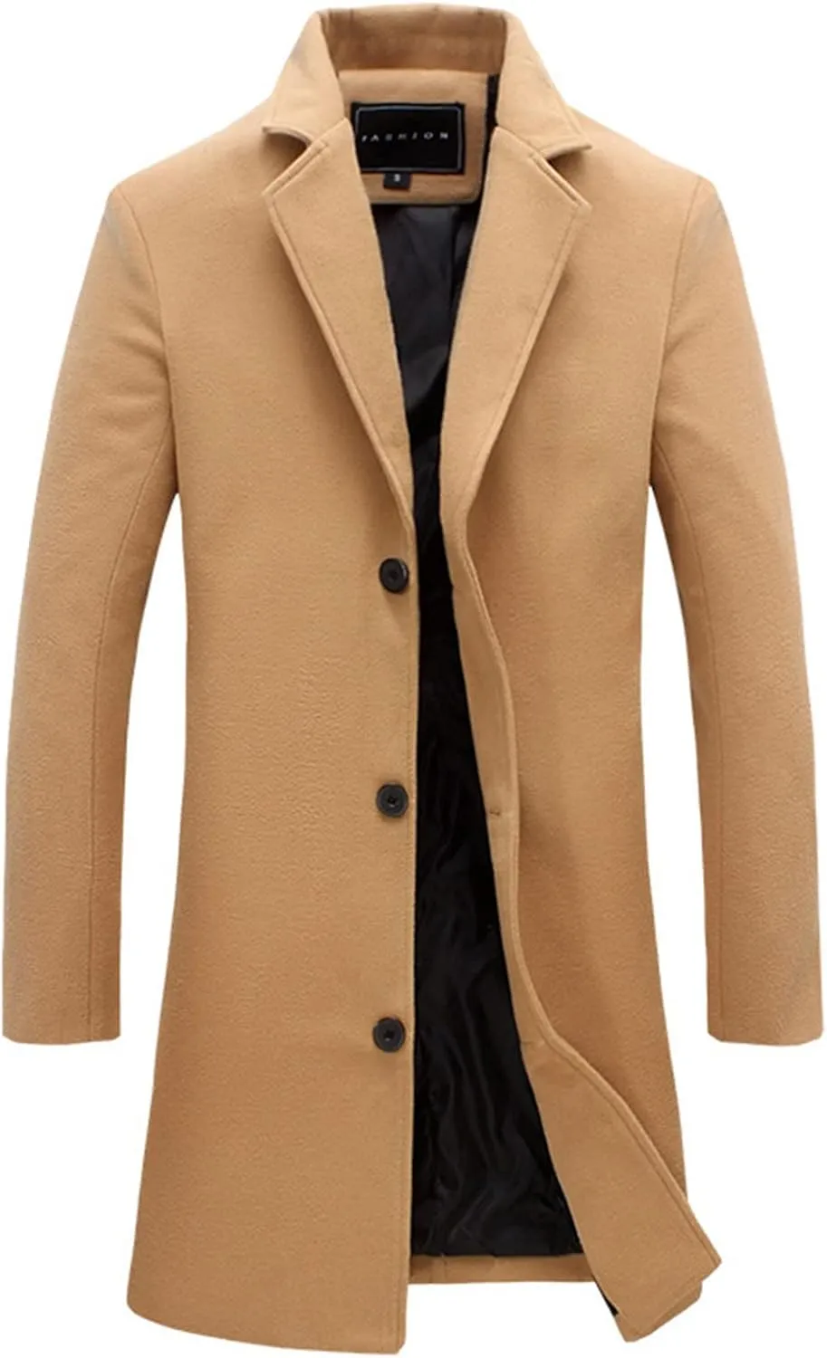 QWENTMTNTY Wool Pea Coats for Men Winter Slim Fit Casual Single Breasted Trench Coat Mid-Length Thermal Business Peacoat