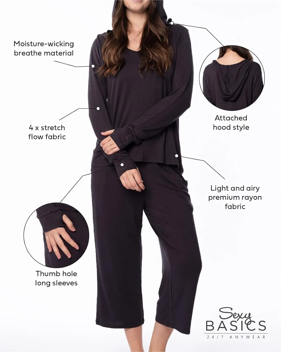 Sexy Basics Women's 3 Pack Long Sleeve Hoodie | V Neck Shirt with Thumb Hole Lightweight Active Top
