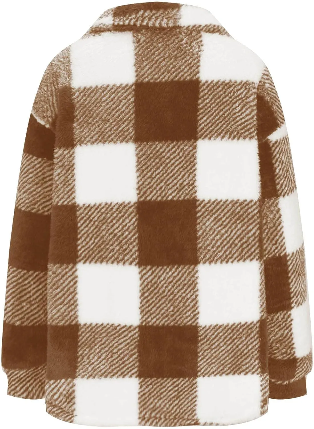 Sherpa Jacket Women Oversized Long Sleeve Furry Fleece Shacket Jackets Trendy Draped Plaid Button Down Winter Coats