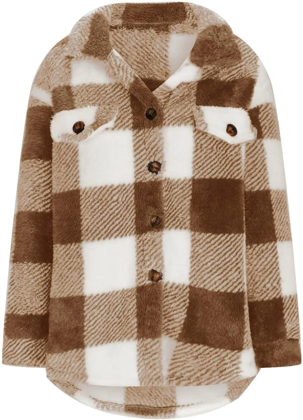 Sherpa Jacket Women Oversized Long Sleeve Furry Fleece Shacket Jackets Trendy Draped Plaid Button Down Winter Coats