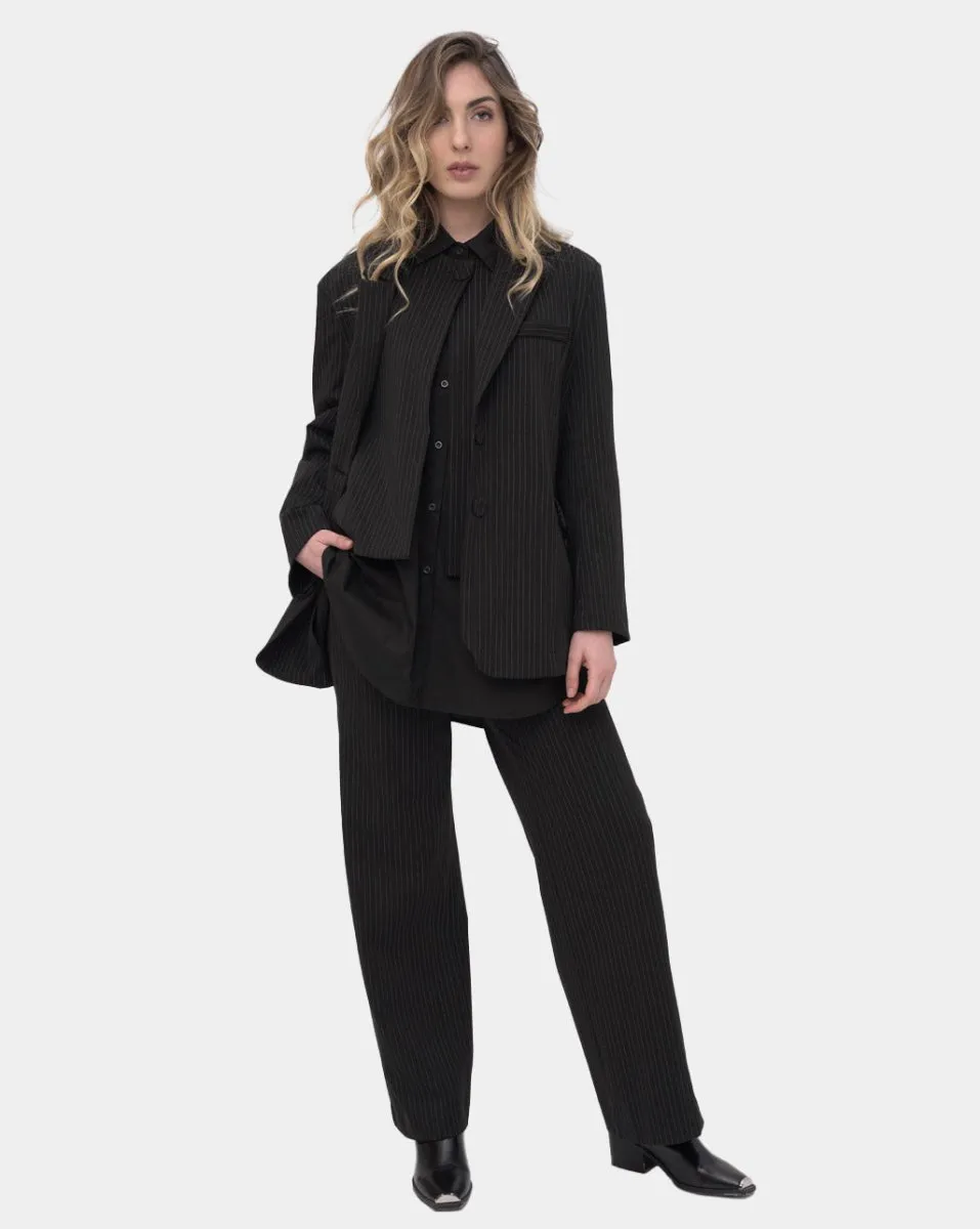 Striped Collared Cotton Blend Jacket