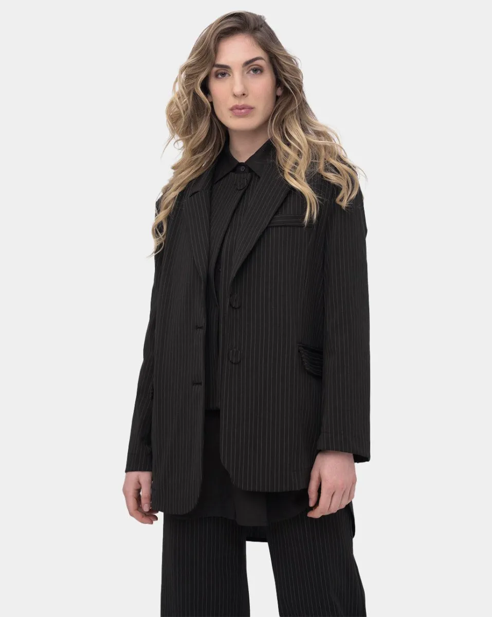 Striped Collared Cotton Blend Jacket