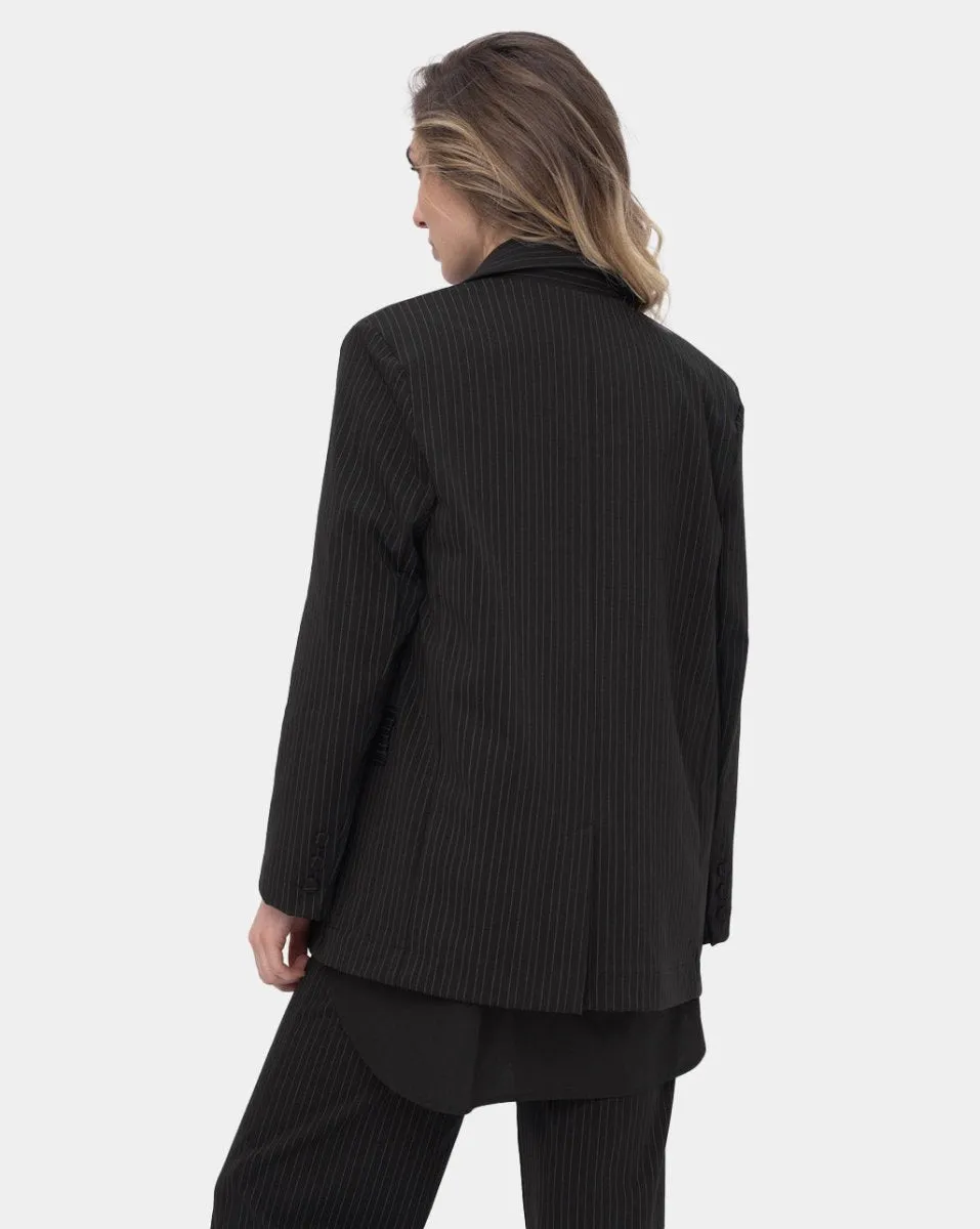 Striped Collared Cotton Blend Jacket