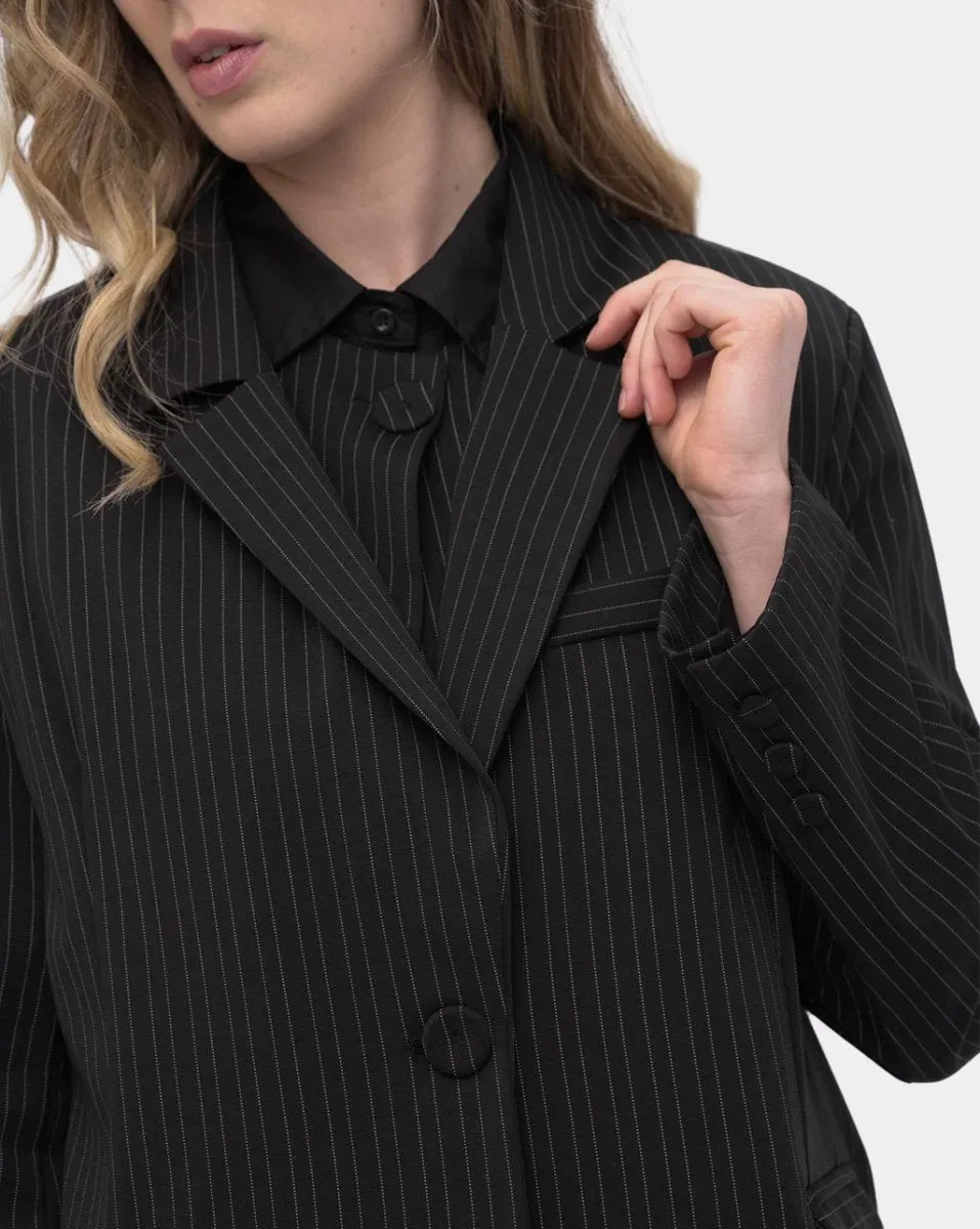 Striped Collared Cotton Blend Jacket