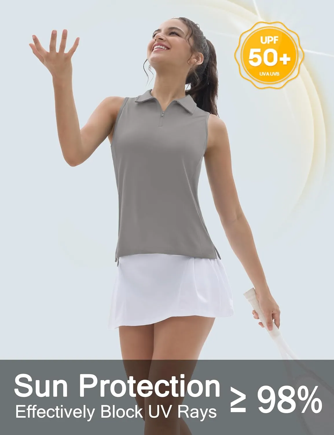 TACVASEN Womens Golf Shirts Sleeveless Racerback Polo Shirt UPF 50  Zip Up Moisture Wicking Workout Tennis Athletic Tank Tops