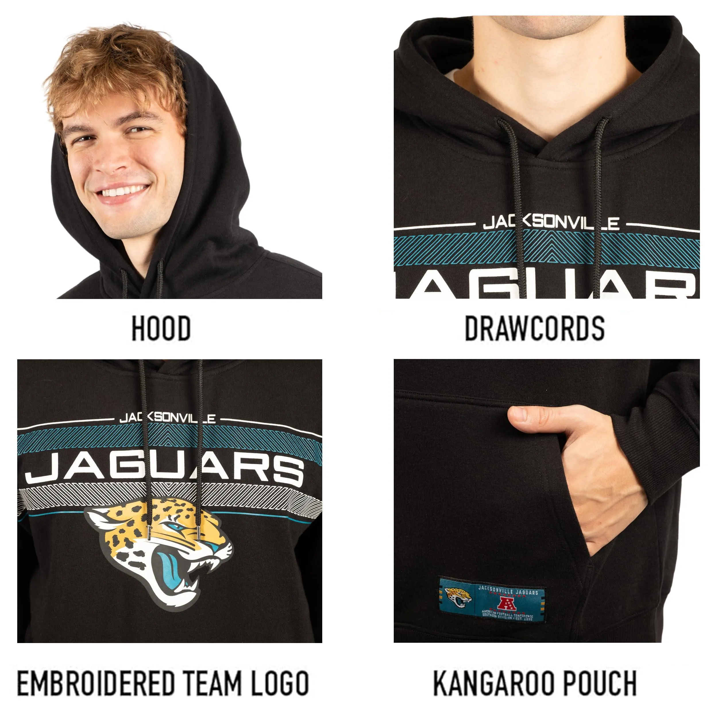 Ultra Game NFL Official Adults Super Soft Pullover Hoodie Sweatshirt - Warm Polyester Blend - Unisex, Jacksonville Jaguars, Black|Jacksonville Jaguars