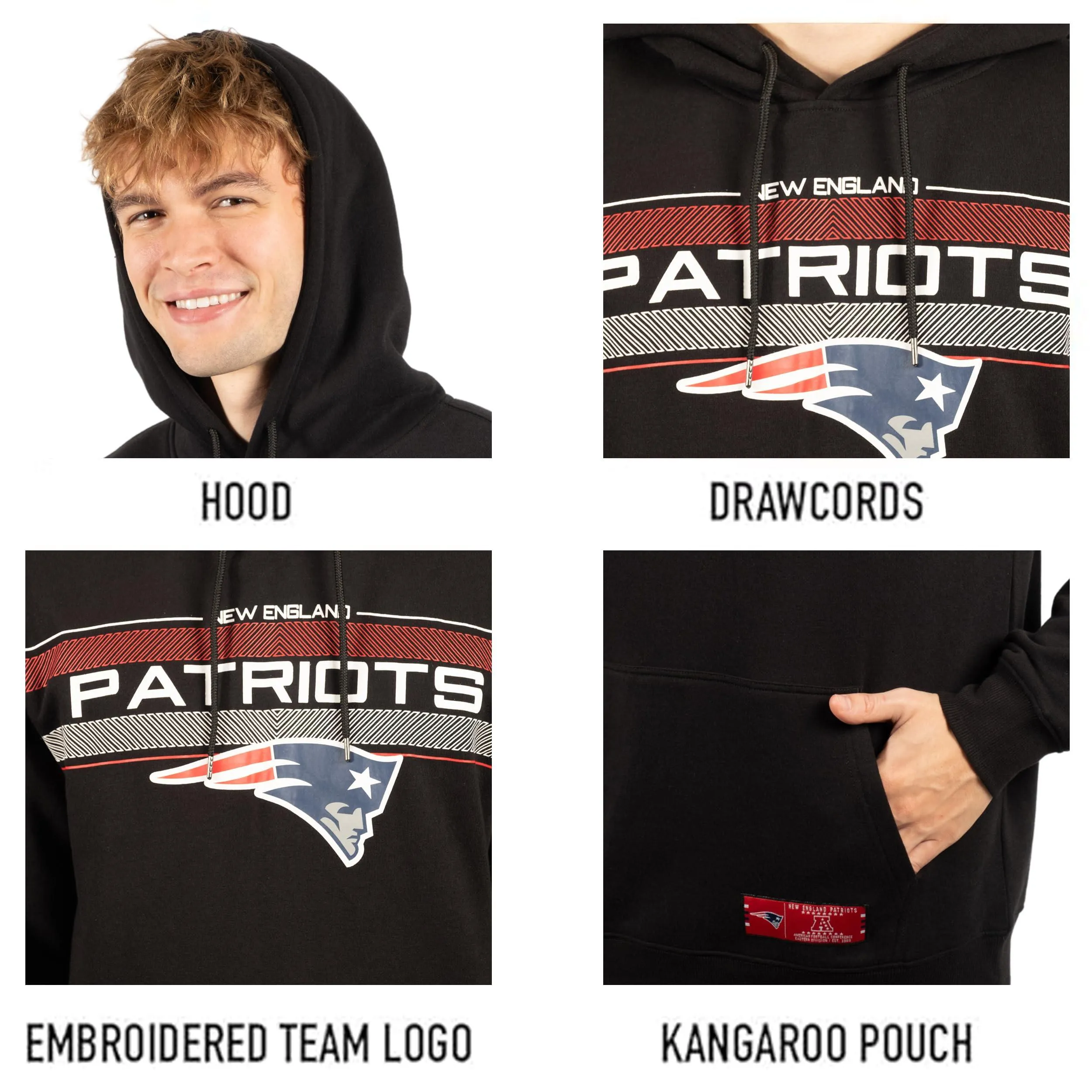 Ultra Game NFL Official Adults Super Soft Pullover Hoodie Sweatshirt - Warm Polyester Blend - Unisex, New England Patriots, Black|New England Patriots