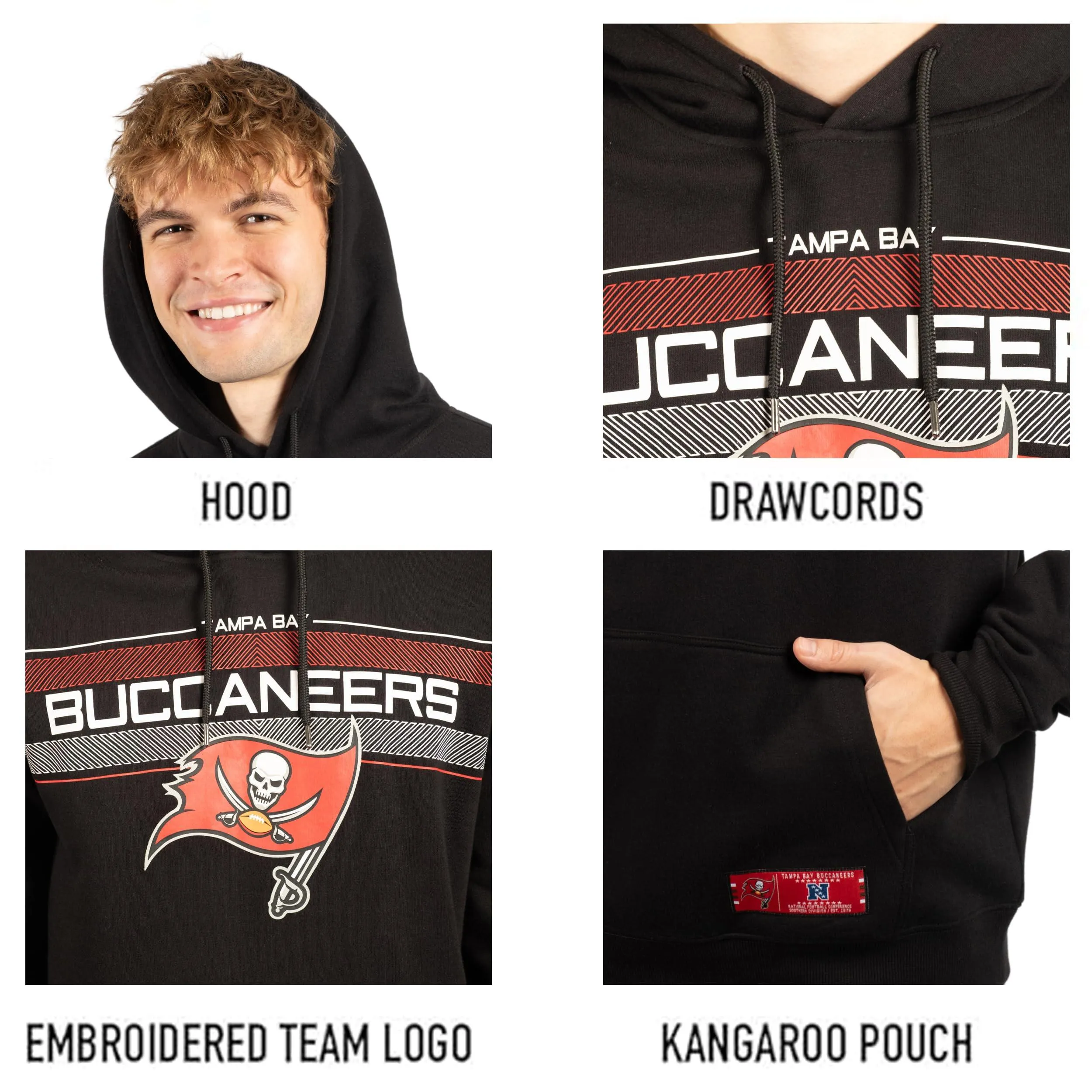 Ultra Game NFL Official Adults Super Soft Pullover Hoodie Sweatshirt - Warm Polyester Blend - Unisex, Tampa Bay Buccaneers, Black|Tampa Bay Buccaneers