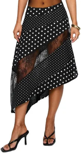 Women Lace Patchwork Skirt Y2K Flowy Low Rise Irregular Hem Polka Dot Skirts Summer Vacation Beachwear