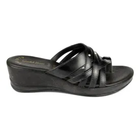 Womens Black Toe Loop Sandal