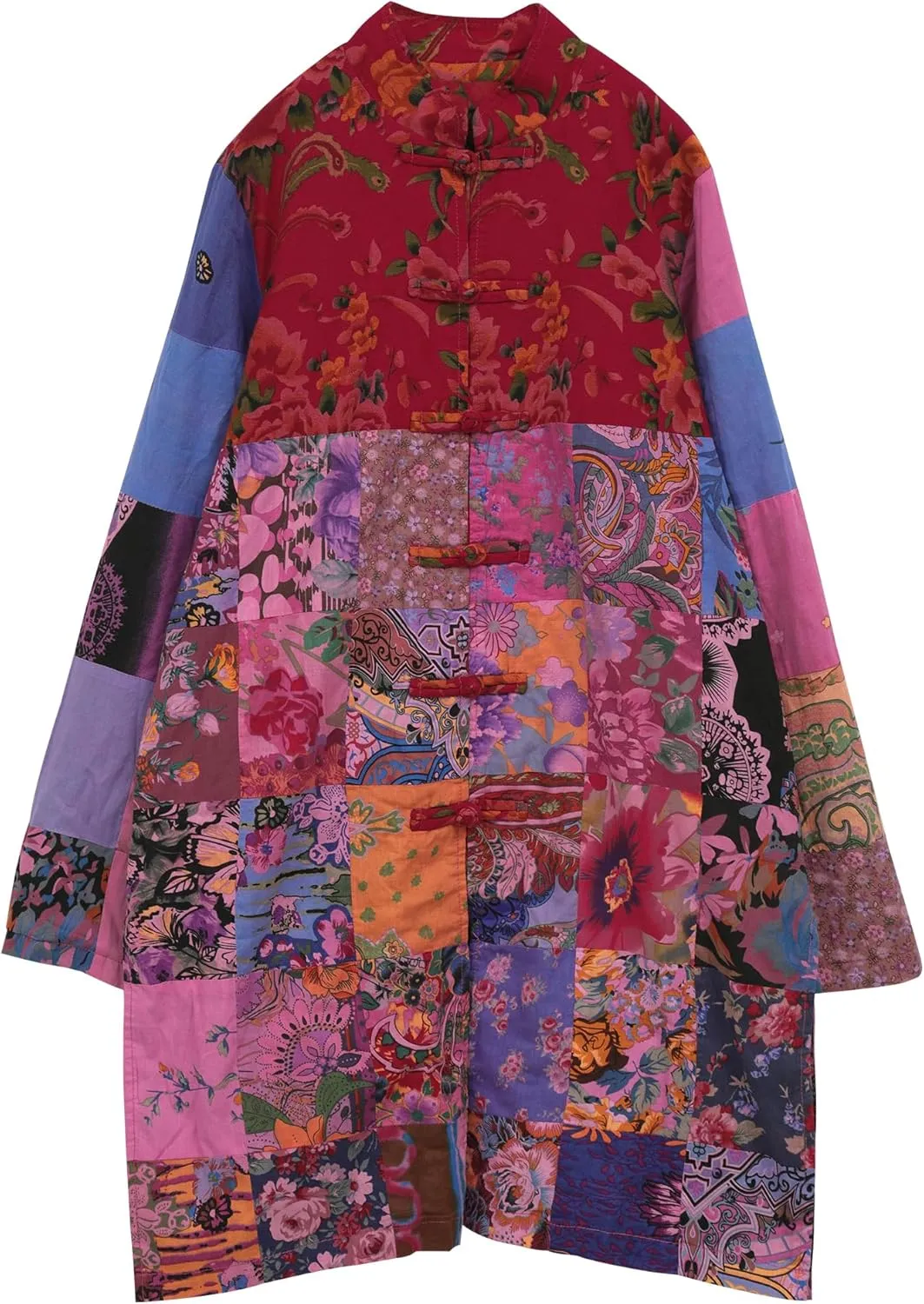 Women's Boho Floral Patchwork Jacket Lightweight Color-Blocked Plaid Windbreaker Coat for Spring & Fall